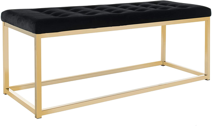 Modern Tufted Upholstered Velvet and Metal Bench Ottoman