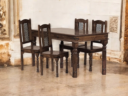 Translation missing: en.Sheesham Wood Reyk 4 Seater Dining Table Set for Home Dining Room Furniture 