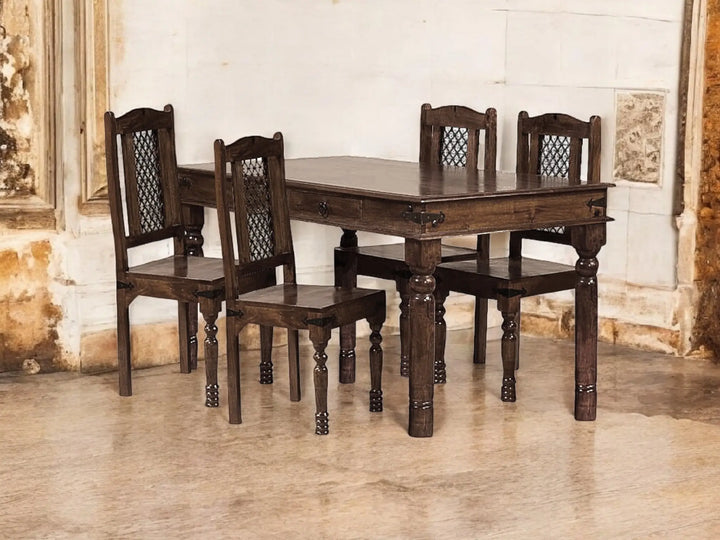 Translation missing: en.Sheesham Wood Reyk 4 Seater Dining Table Set for Home Dining Room Furniture 