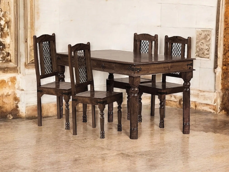 Sheesham Wood Reyk 4 Seater Dining Table Set for Home Dining Room Furniture 