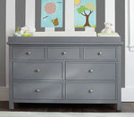 Mango Wood Norto Extra Wide Dresser & Topper Set with Topper Mattress Changing pad is Also Included- Grey 