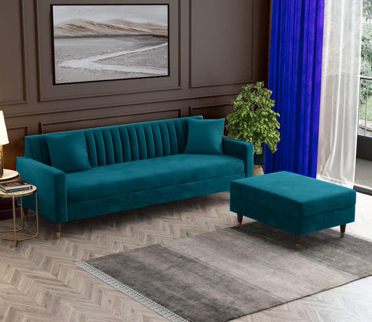 APRODZ Velora L-Shape Velvet Sectional Sofa in Teal – Right Hand Chaise, Tufted Back, Mid-Century Modern Design with Gold-Tipped Legs | Living Room Furniture