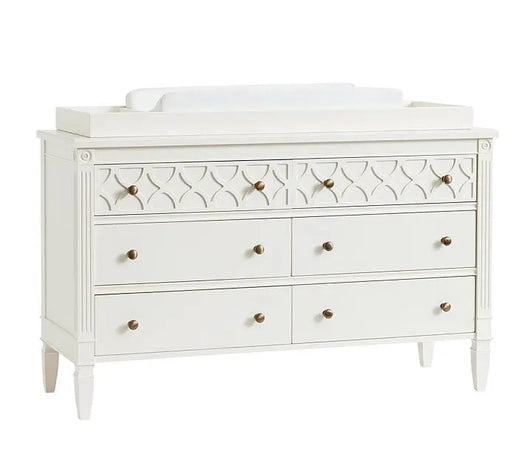 Mango Wood Norto Extra Wide Dresser & Topper Set with Topper Mattress Changing pad is Also Included - White Color 