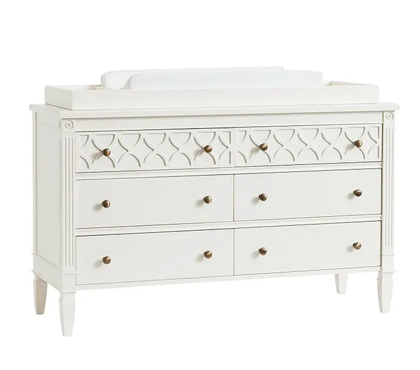 Mango Wood Norto Extra Wide Dresser & Topper Set with Topper Mattress Changing pad is Also Included - White Color 