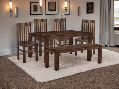 Sheesham Wood Salvador 6 Seater Dining Table Set with 1 Bench and 4 Chair for Home | Dining Furniture