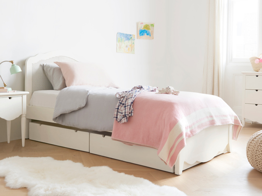 Solid Wood Drawer Storage Single Size Stefa Bed for Bedroom Stylish | Cream Finish