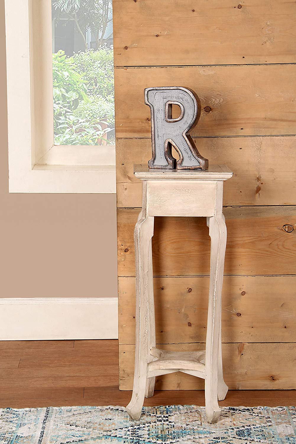 Monogram Free Standing Grey Letter Block - Length (7 in), Depth (2.2 in), Height (10 in), R