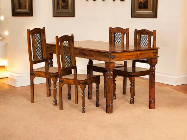 Sheesham Wood Reyk 4 Seater Dining Table Set for Home Dining Room Furniture 
