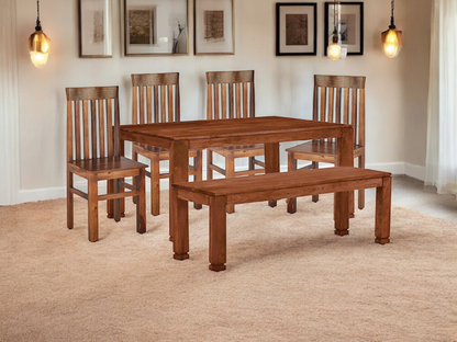 Sheesham Wood Salvador 6 Seater Dining Table Set with 1 Bench and 4 Chair for Home | Dining Furniture