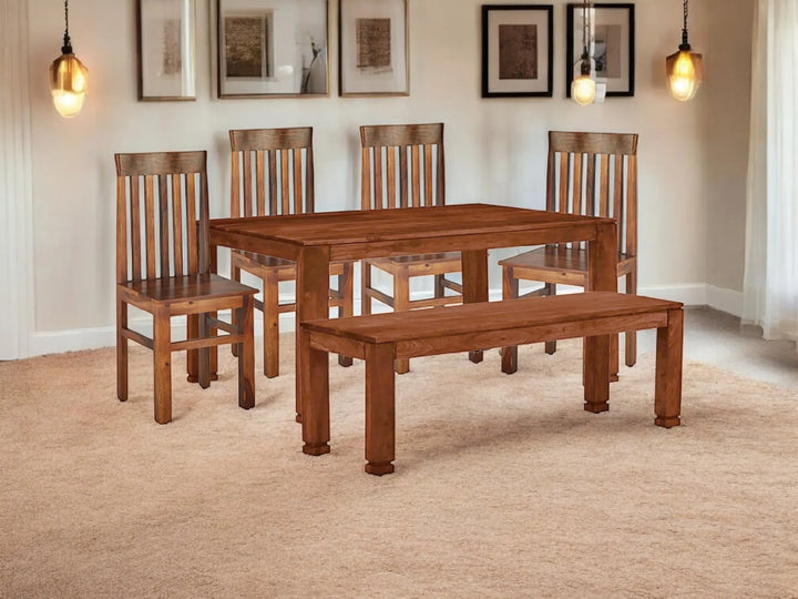 Translation missing: en.Sheesham Wood Salvador 6 Seater Dining Table Set with 1 Bench and 4 Chair for Home | Dining Furniture 