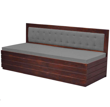 Comforto Upholstered Sheesham Wood Sofa Bed (Rosewood - Light Grey Fabric + Walnut)