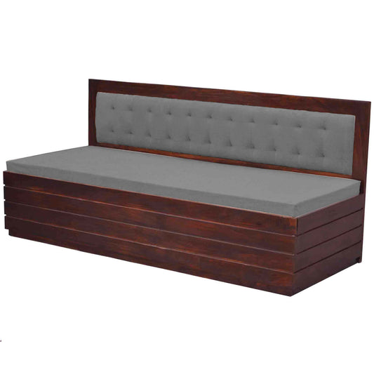 Comforto Upholstered Sheesham Wood Sofa Bed (Rosewood - Light Grey Fabric + Walnut)