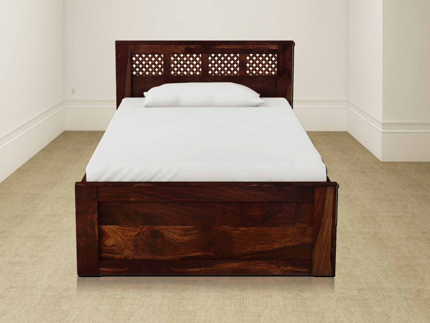 Sheesham Wood Storage Single Size Sion Bed for Bedroom Stylish 