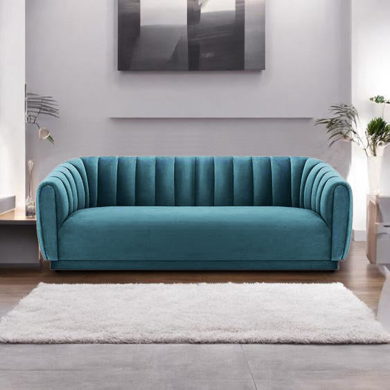 Modern Serene Velvet 3-Seater Sofa – Turquoise Blue, Curved Backrest, Upholstered Sofa for Living Room