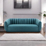 Modern Serene Velvet 3-Seater Sofa – Turquoise Blue, Curved Backrest, Upholstered Sofa for Living Room 