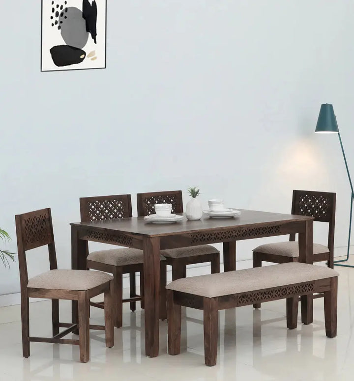 Translation missing: en.Sheesham Wood Durque 6 Seater Dining Table Set with 1 Bench and 4 Chair for Home | Dining Furniture 