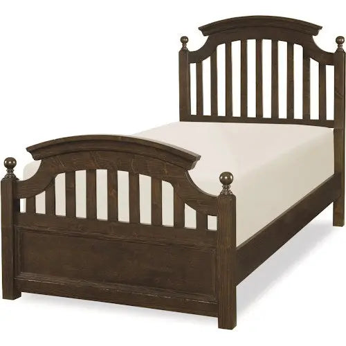 Translation missing: en.Solid wood single size Jarvi bed in brown finish with slatted headboard and footboard, ideal for stylish bedroom decor