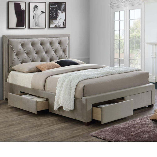 Jere Upholstered Bed with 4 Drawers for Bedroom (Suede Fabric Upholstery - Grey)