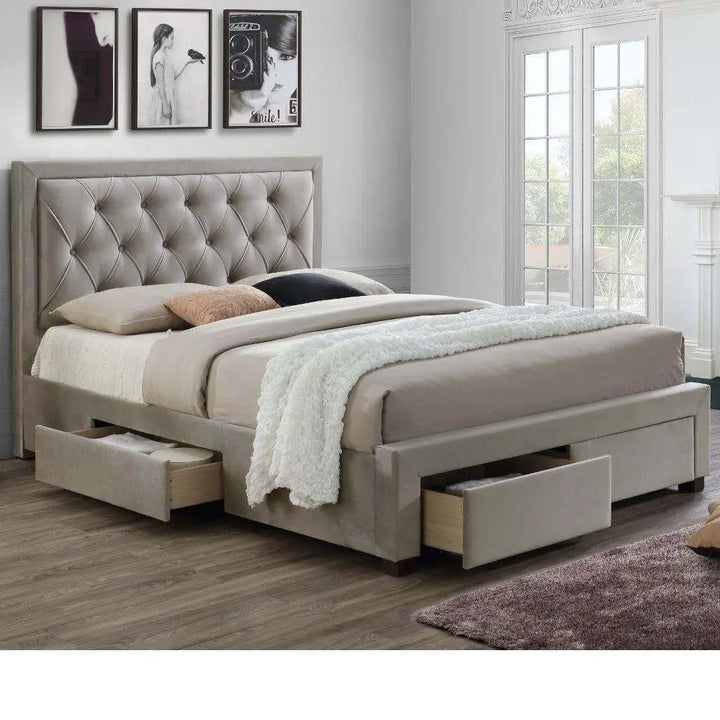 Translation missing: en.Jere Upholstered Bed with 4 Drawers for Bedroom (Suede Fabric Upholstery - Grey) 