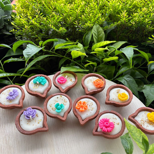 Handmade Floral Wax Diyas(set of 4)