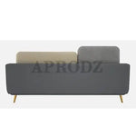 Luxelle Modern Sofa 3 Seater Velvet Upholstered Sofa Set with Tufted Backrest Cushioned Seating Tipped Gold Wooden Legs Couch for Living Room & Lounge (Beige/Grey) 