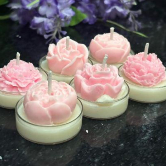 Blush Blossom Candle Set – Handcrafted Floral Tealights