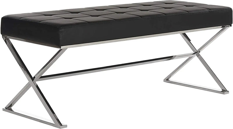 Modern Orange Upholstered Velvet and Metal Bench 