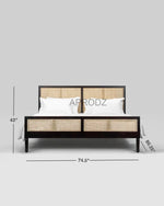 Mango Wood and Rattan Cane King Size & Queen Size Bed Frame, Black Finish 