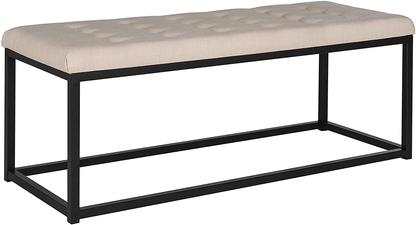 Modern Tufted Upholstered Velvet and Metal Bench Ottoman