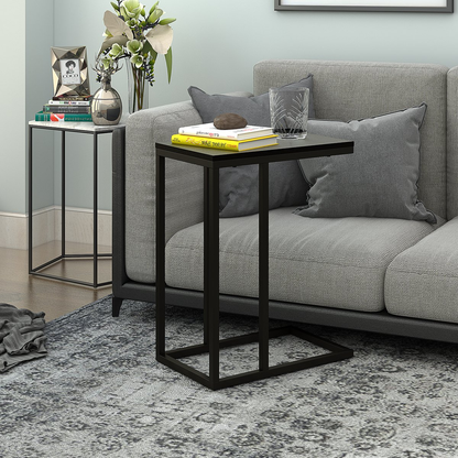 C Shaped End Table, Snack Side Table, Black