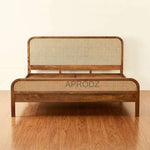 Rattan Cane Bed Frame – King & Queen Size, Walnut Finish 