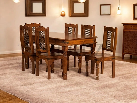 Translation missing: en.Sheesham Wood Reyk 6 Seater Dining Table Set for Home Dining Room Furniture 