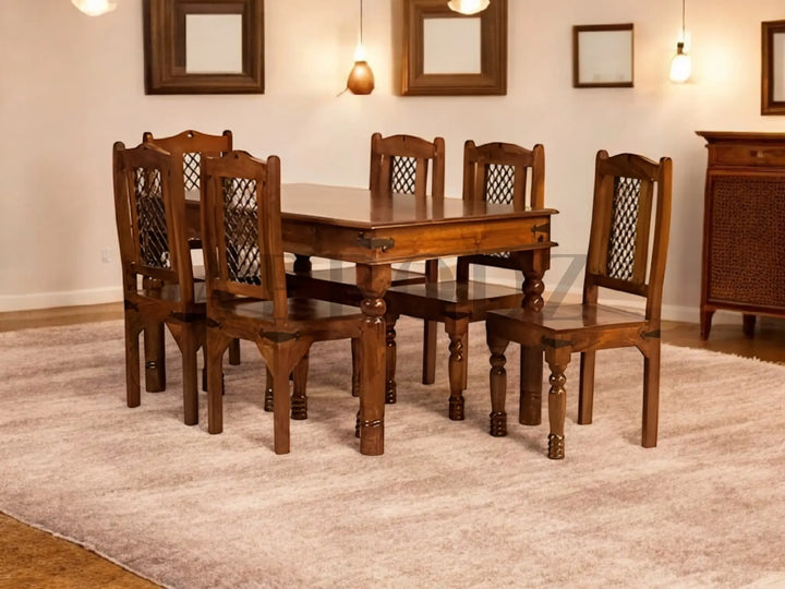 Translation missing: en.Sheesham Wood Reyk 6 Seater Dining Table Set for Home Dining Room Furniture 