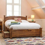 Sheesham Wood Kermit Bed with 2 Drawers for Bedroom | Brown Finish 