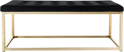 Modern Tufted Upholstered Velvet and Metal Bench Ottoman