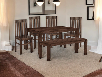 Sheesham Wood Salvador 6 Seater Dining Table Set with 1 Bench and 4 Chair for Home | Dining Furniture