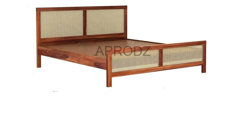 King Size & Queen Size Bed Frame with Cane Panels, Sheesham Wood, Modern Design 
