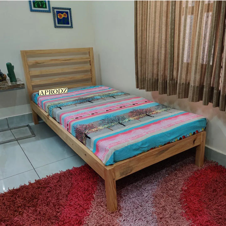 Translation missing: en.Devdar Pine Wood Single Size Bed Without Storage for Bedroom Living Room Home (Natural Finish) 
