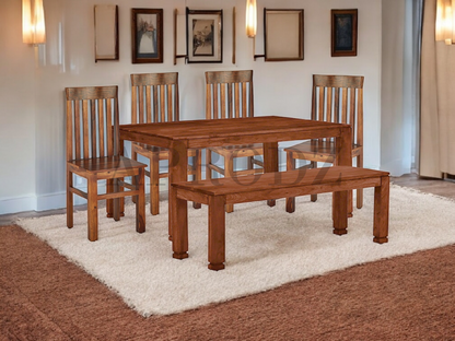 Sheesham Wood Salvador 6 Seater Dining Table Set with 1 Bench and 4 Chair for Home | Dining Furniture