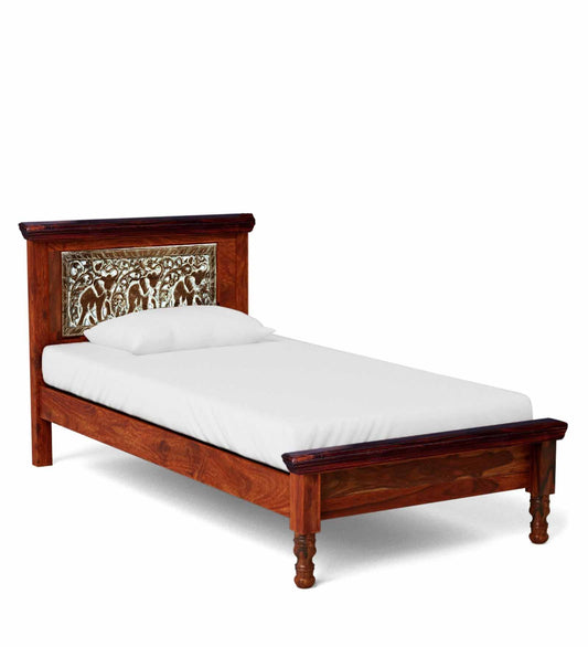 Sheesham Wood Without Storage Celia Single Size Bed for Bedroom Stylish | Natural Finish