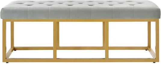 Translation missing: en.Tufted Long Upholstered Velvet and Metal Bench 