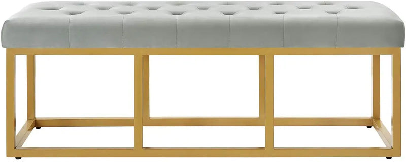 Tufted Long Upholstered Velvet and Metal Bench 