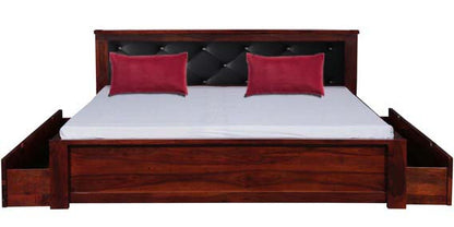 Sheesham Wood Ross Bed with 2 Drawers for Bedroom | Brown Finish