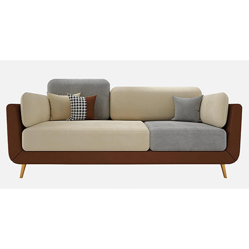 APRODZ Luxelle  Modern Tri-Tone Fabric 3-Seater Sofa – Beige, Grey & Brown Upholstered Couch with Soft Cushions, Wooden Legs & Minimalist Design – Stylish Seating for Living Room or Office