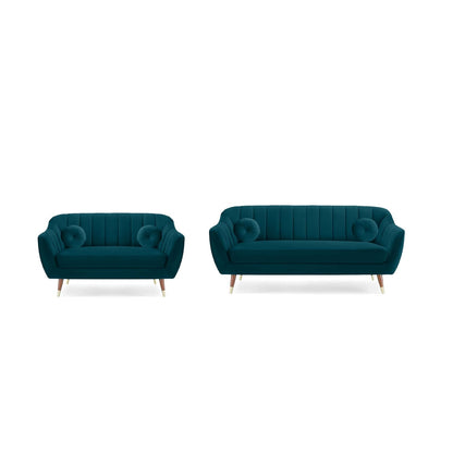 APRODZ Lumina Modern Velvet 3+ 2 Seater  Sofa with Tufted Backrest & Wooden Legs – blue |  for Living Room & Lounge