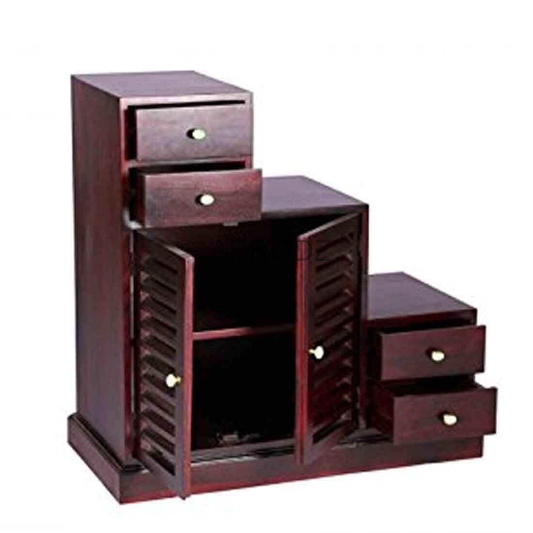 Sheesham Wood Storage Zuni Shoe Rack Cabinet for Living Room | 2 Shelf 4 Drawer Shoe Organizer | Mahogany 