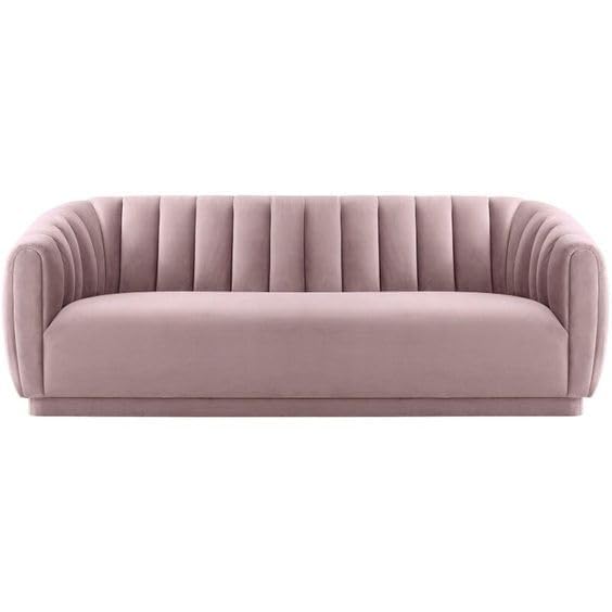 APRODZ Modern Serene Velvet Channel Tufted 3-Seater Sofa for Living Room – Pink, Elegant Curved Arm Design