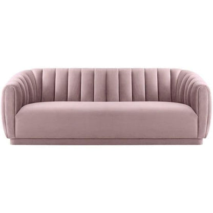 APRODZ Modern Serene Velvet Channel Tufted 3-Seater Sofa for Living Room – Pink, Elegant Curved Arm Design