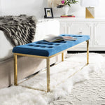 Modern Tufted Upholstered Velvet and Metal Bench Ottoman 