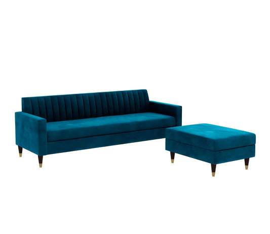 APRODZ Velora L-Shape Velvet Sectional Sofa in Teal – Right Hand Chaise, Tufted Back, Mid-Century Modern Design with Gold-Tipped Legs | Living Room Furniture